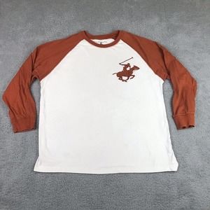 Beverly Hills Polo Club T Shirt Men XL White Orange Big Pony‎ Raglan Long Sleeve